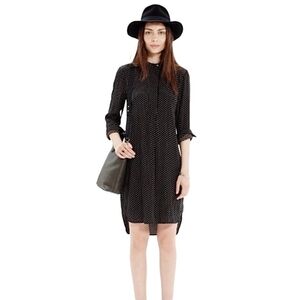 Madewell Dress Black with Tan Polka Dot Long Sleeve - Size S